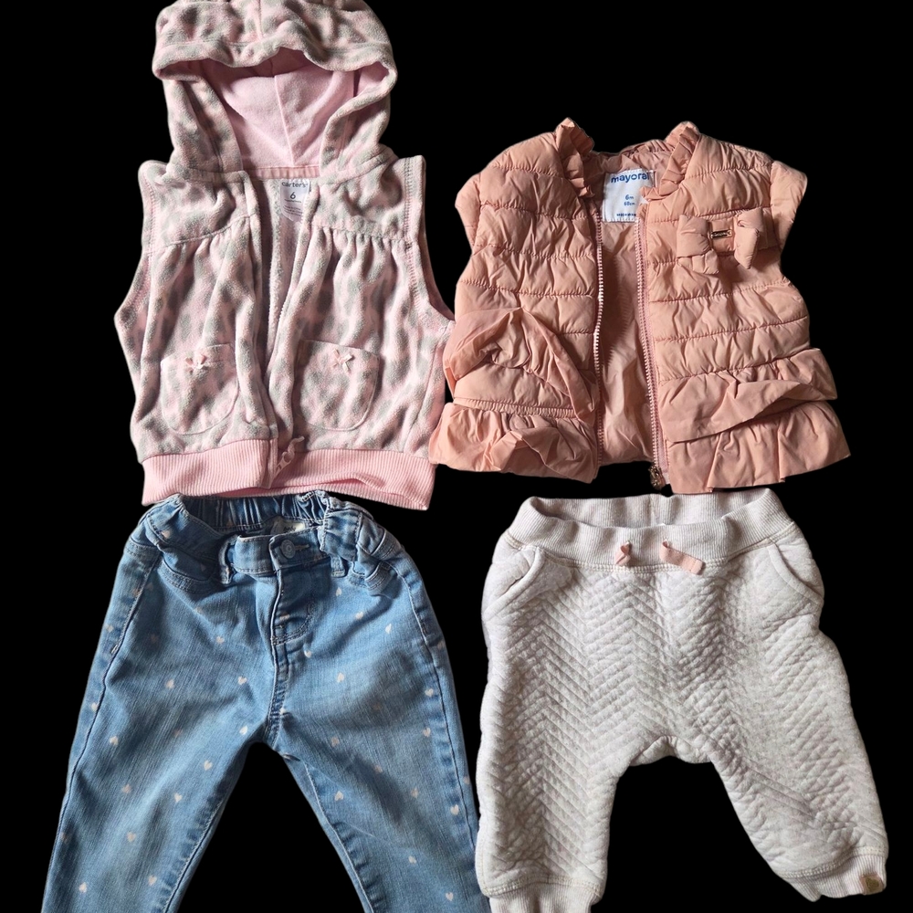 3-6 Mos Baby Girl Clothing Lot - Outfits, Magnet Ruffle Bottom Pajama, & Jacket